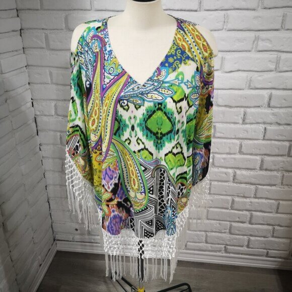 Chicos Ladies Multicolored Size 3 Large Cold Shoulder Top - Picture 1 of 8